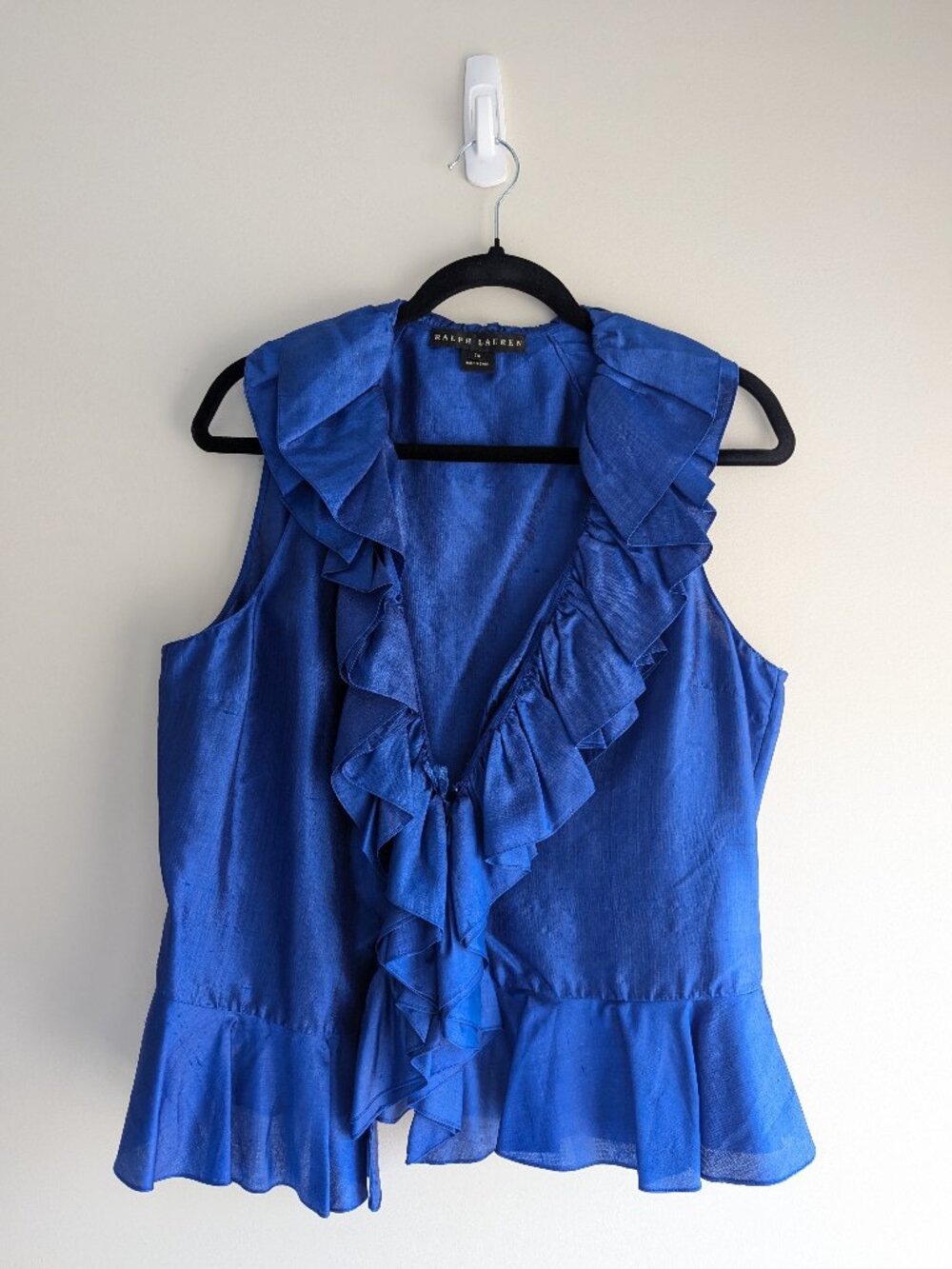Ralph Lauren black label silk button up ruffle tank